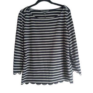 Market & Spruce Top Womens Size L Blue Stripes Scalloped Hems Classic